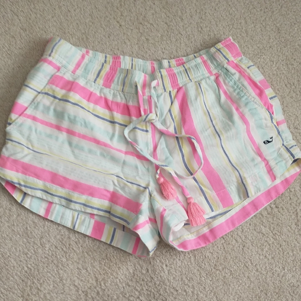 Vineyard Vines Pink, Cream & Blue Striped Drawstring Athletic Shorts